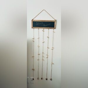 Wooden chalk board 16" x 5" frame Hanging Photo Display with Clips